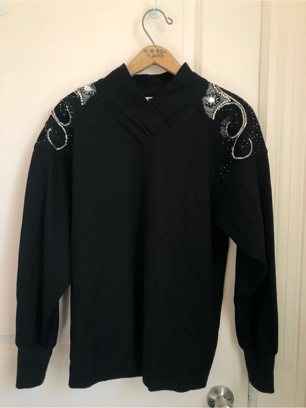 Black Wool and Leather Beaded Sweater